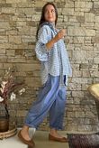 Nonni Gingham Poet Blouse Denim